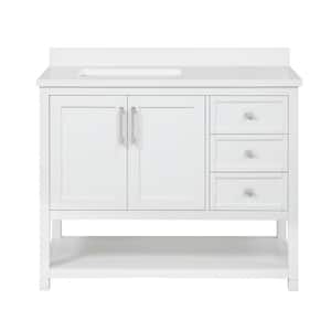 Stanley 42 in. W x 22 in. D x 34 in. H Single Sink Bath Vanity in White with White Engineered Stone Top with Outlet