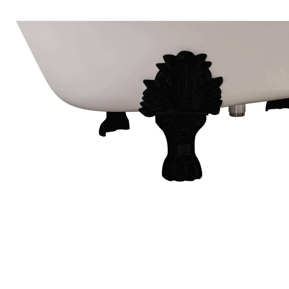 65" Glossy White Cast Iron Clawfoot Soaking Tub with Matte Black Feet