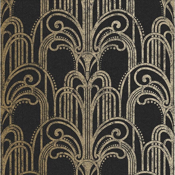 Graham & Brown Art Deco Black and Gold Nonwoven Paper Paste the Wall Removable Wallpaper