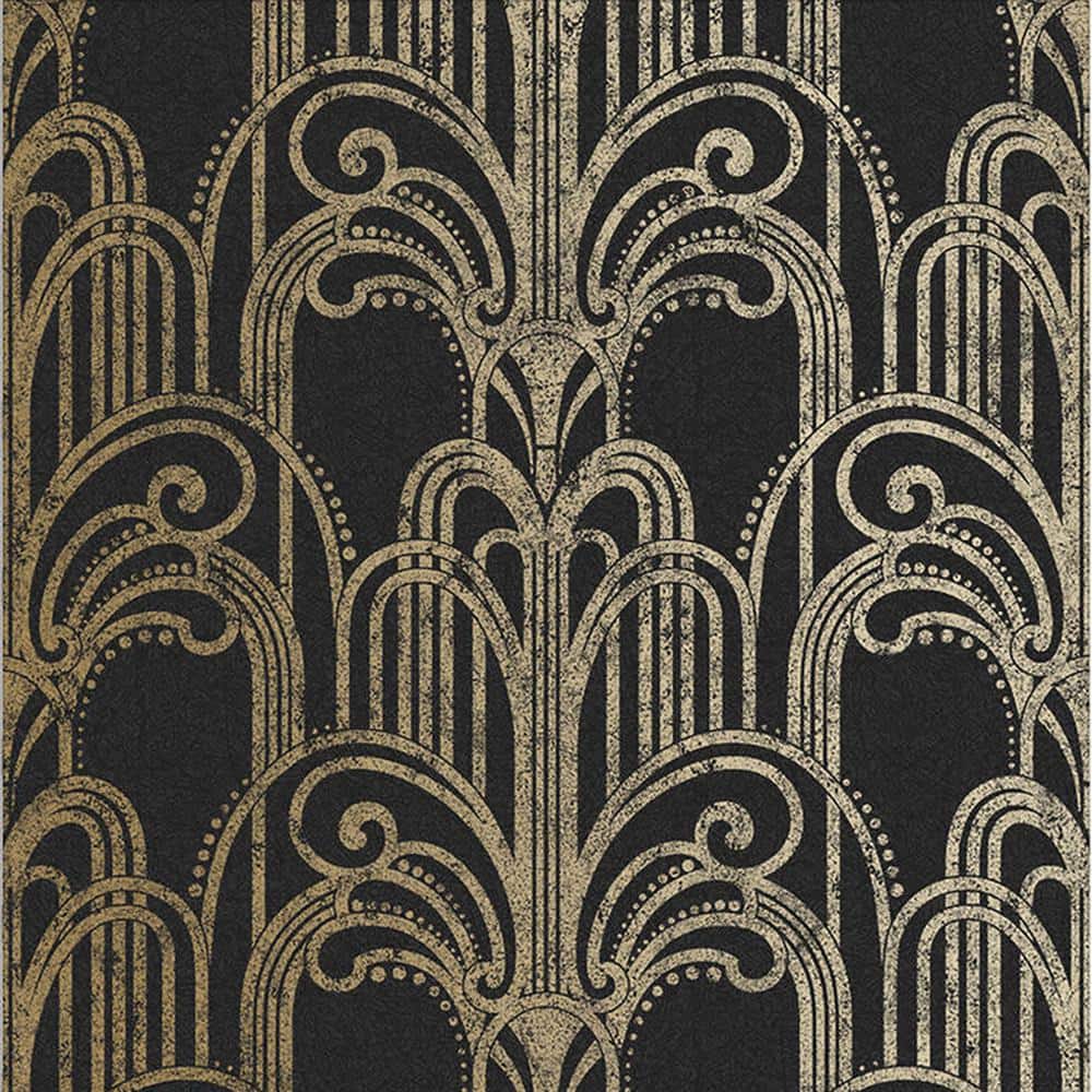 Graham & Brown Art Deco Black and Gold Removable Wallpaper Sample