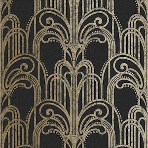 Lempicka Black Art Deco Motif Paper Non-Pasted Non-Woven Metallic Wallpaper