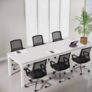 Moroni 78.7in. Rectangle White Wood Conference Table Desk Large Meeting Seminar Table with Metal Frame for Office