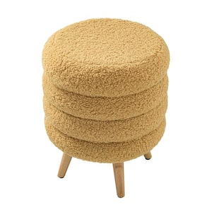 Cesilio 15.7 in. Wide Mustard Sherpa Ottoman with Wood Legs