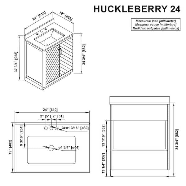 Huckleberry 24 in. W x 19 in. D x 34 in. H Single Sink Bath Vanity in Weathered Tan with White Engineered Marble Top
