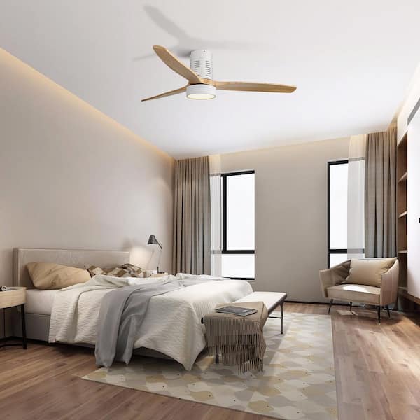 52 in. LED Indoor/Outdoor White Flush Mount Ceiling Fan with Reversible Motor, 6-Speed DC Remote Control