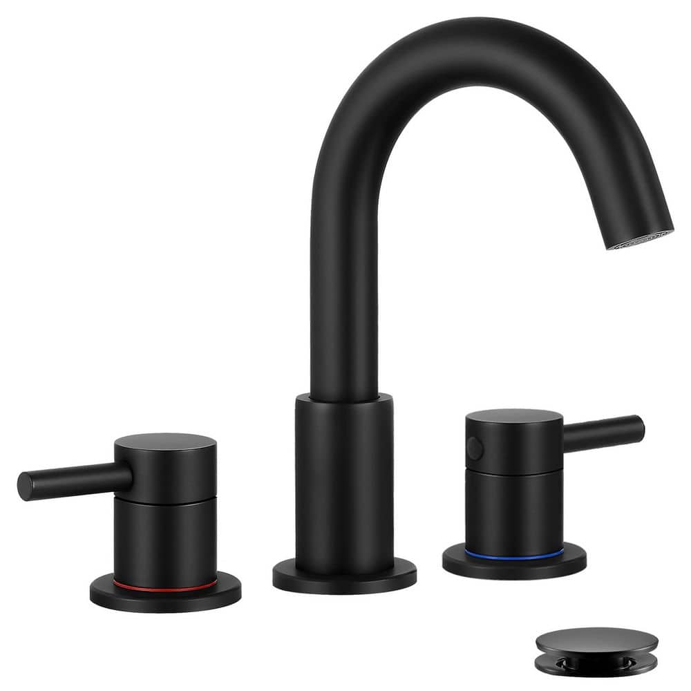 2 Handle 8 in. Widespread Bathroom Faucet 3 Hole Sink Faucet with Pop-Up Drain in Matte Black price history on PriceWatchPro