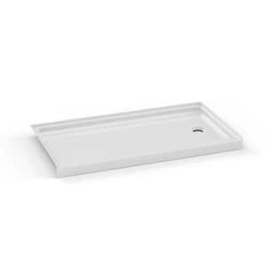 60 in. L x 30 in. W Alcove Shower Pan Base with Right Drain in High Gloss White