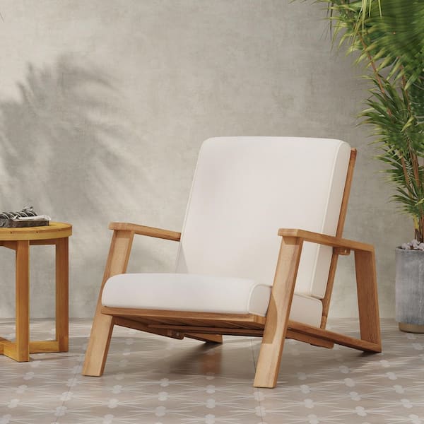 Acacia Wood Outdoor Chaise Lounge with Beige Cushions