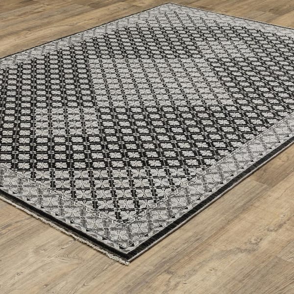 Channing Black/Gray 2 ft. x 8 ft. Geometric Diamond Medallion Polyester Fringe Edge Indoor Runner Area Rug