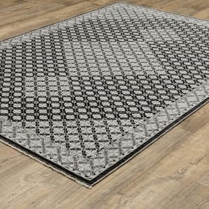 Channing Black/Gray 6 ft. x 9 ft. Geometric Diamond Medallion Polyester Fringe Edge Indoor Area Rug