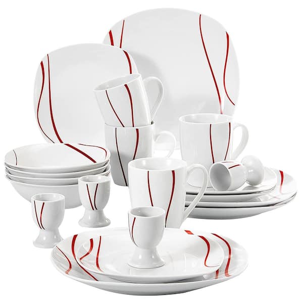 MALACASA Felisa 20-Piece Modern White with Red Edge Porcelain Dinnerware Set (Service for 4)