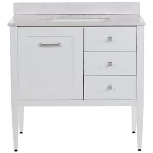 Hensley 37 in. W x 22 in. D x 39 in. H Single Sink Freestanding Bath Vanity in White with Pulsar Cultured Marble Top