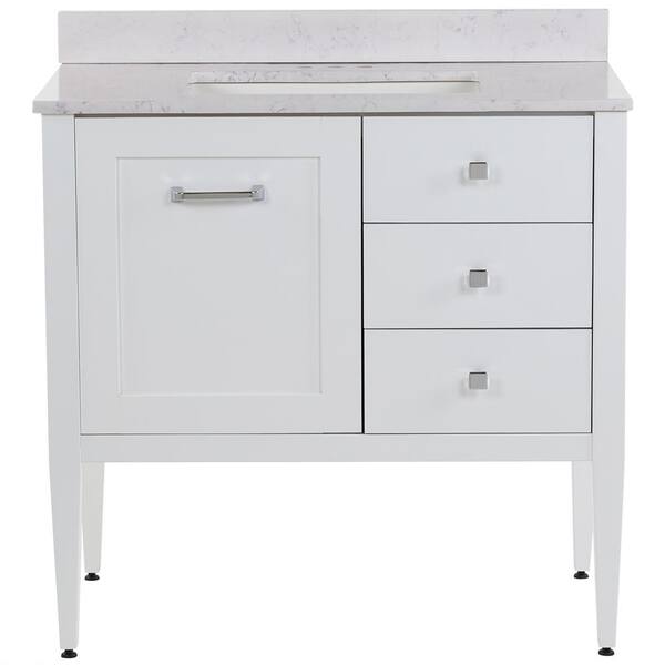 MOEN Hensley 37 in. W x 22 in. D Bath Vanity in White with Stone Effects Vanity Top in Pulsar with White Sink