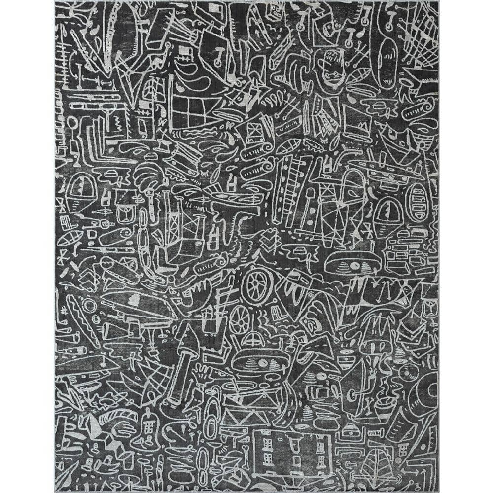 KALATY Sportsglyphs Black 7 ft. x 9 ft. Area Rug SY1271 810 - The Home ...