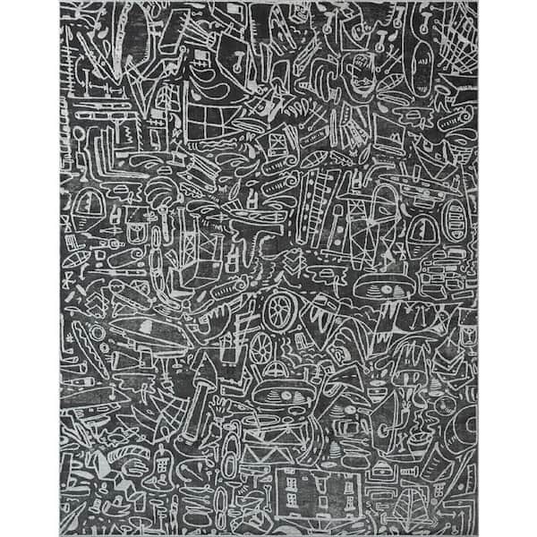 Sportsglyphs Black 7 ft. x 9 ft. Area Rug
