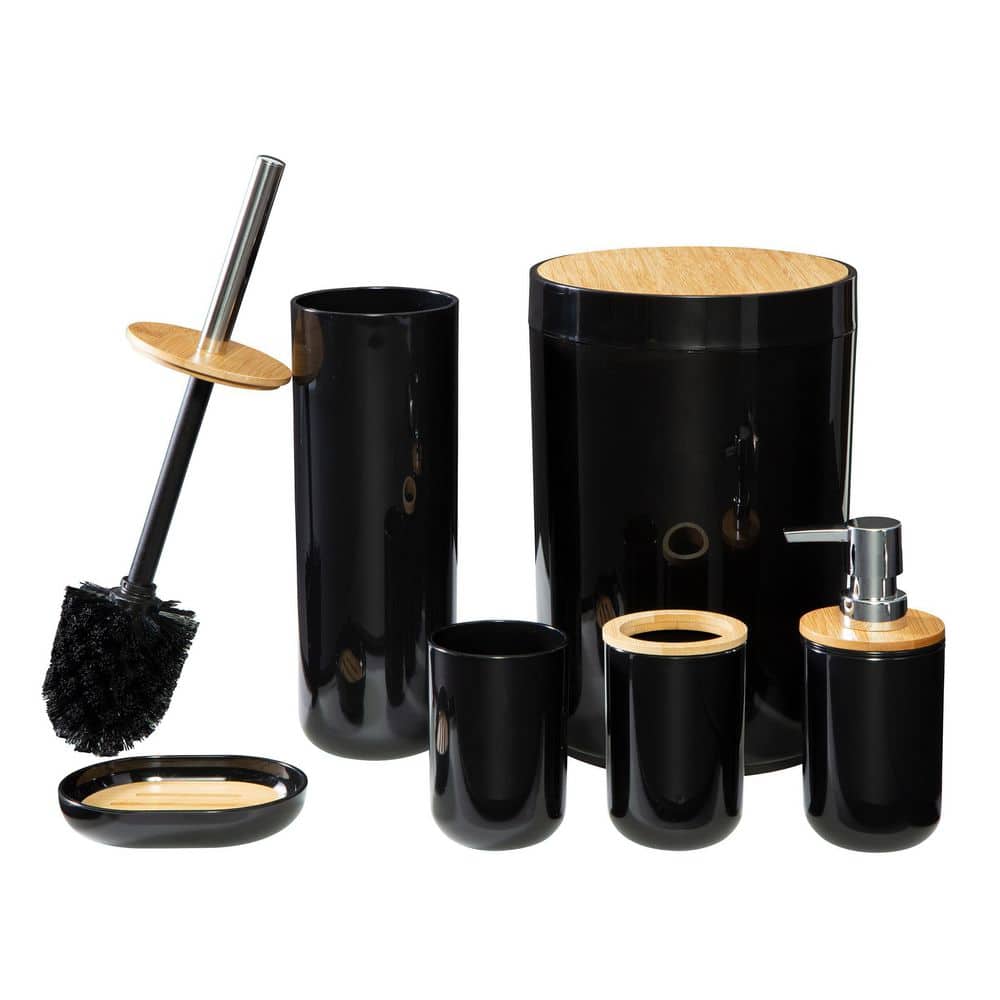 Black Set of Accessories for Big Bathroom, Includes: Shower Shelf, Toilet  Paper Stand With Brush Tray, 2 Hooks, Modern Bathroom Accessories 