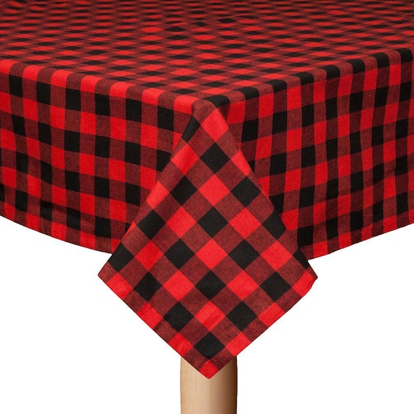 Buffalo Check 60 in. x 120 in. Black/Red 100% Cotton Table Cloth for any Table