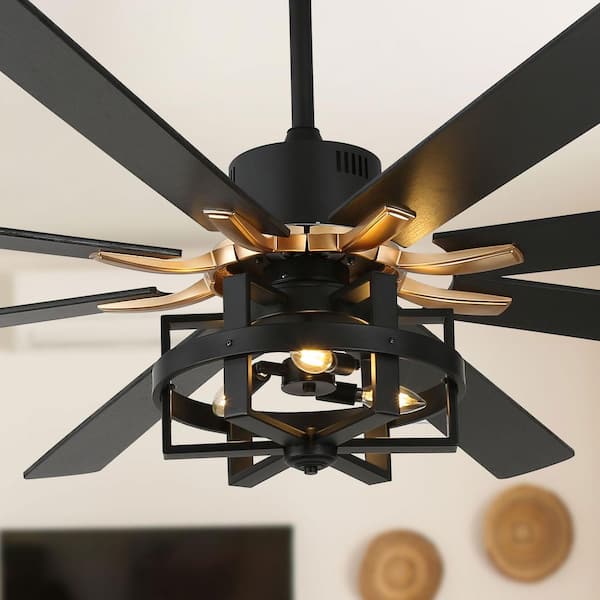 Aria 65 in. Indoor Matte Black Industrial Caged Ceiling Fan With Lights, 6-Speed Reversible Cyberpunk Fan Light W/Remote