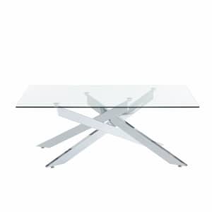47 in. Rectangular Coffee Table With Glass Top in Silver