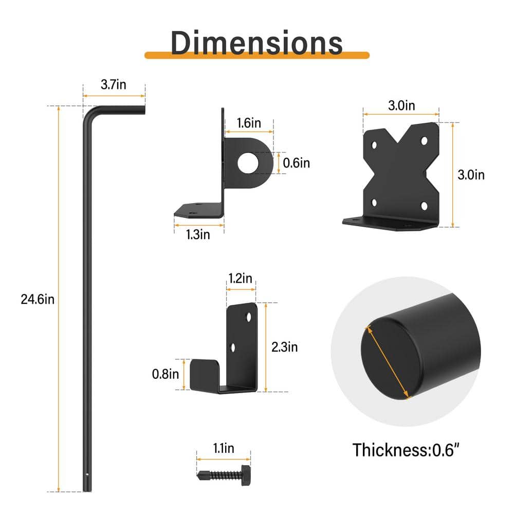 18" Black Metal Gate Cane Bolt with Fasteners