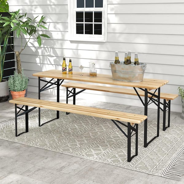 Outsunny 6 ft. Wooden Folding Picnic Outdoor Table Bench Set