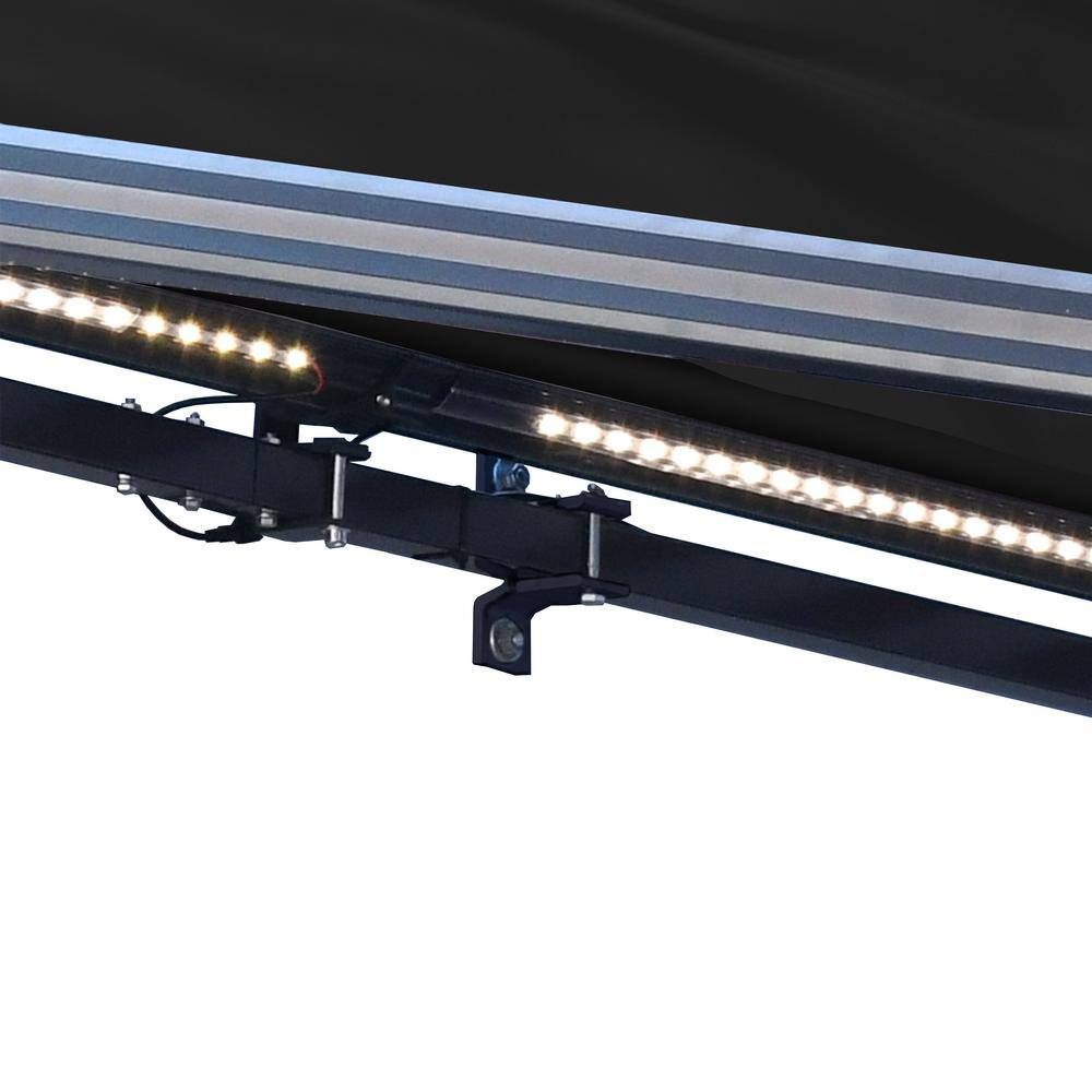 Black Motorized Retractable Patio Awning with LED Lights, 13' x 10'
