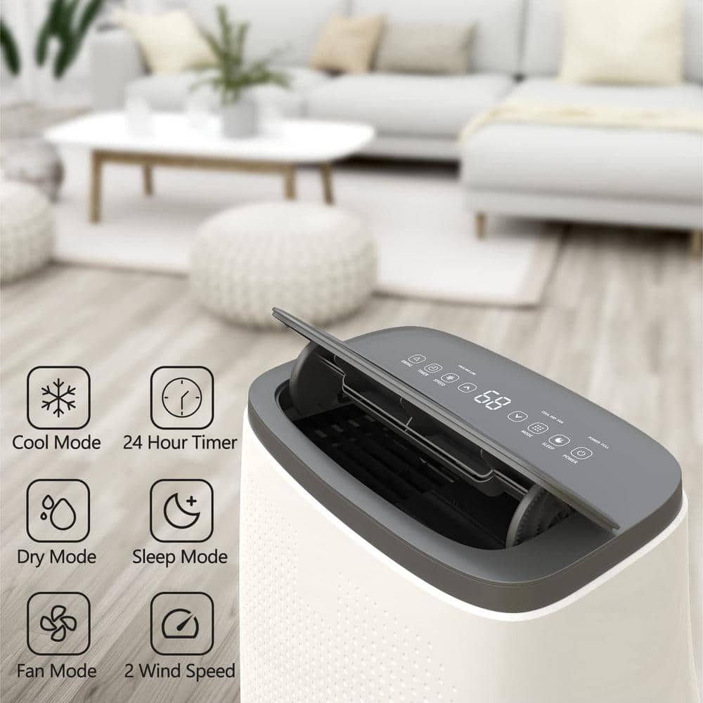 White and Dark Gray 14,000 BTU Portable Air Conditioner with Remote