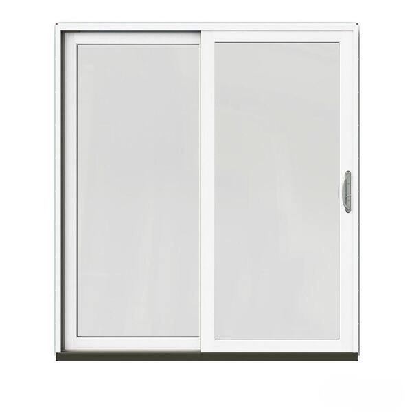 JELD-WEN 72 in. x 80 in. W-2500 Contemporary Silver Clad Wood Left-Hand Full Lite Sliding Patio Door w/White Paint Interior