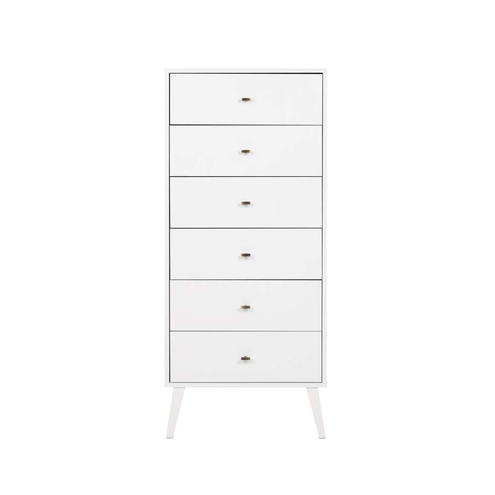Milo Mid Century 6-Drawer White Modern Tall Chest