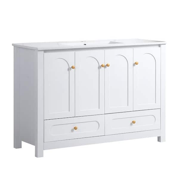 MDF 48in White Bathroom Vanity with Ceramic Sink Combo,White Abundant Storage Cabinet-4 Soft Close Doors and 2-Drawers