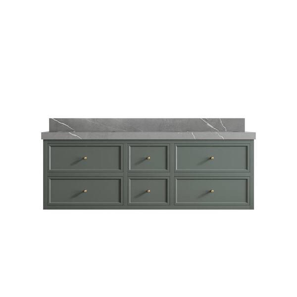 Willow Collections Roswell 60 in. W x 22 in. D x 36 in. H Double Sink Bath Vanity in Pewter Green with 2 in. Piatra Gray qt. Top