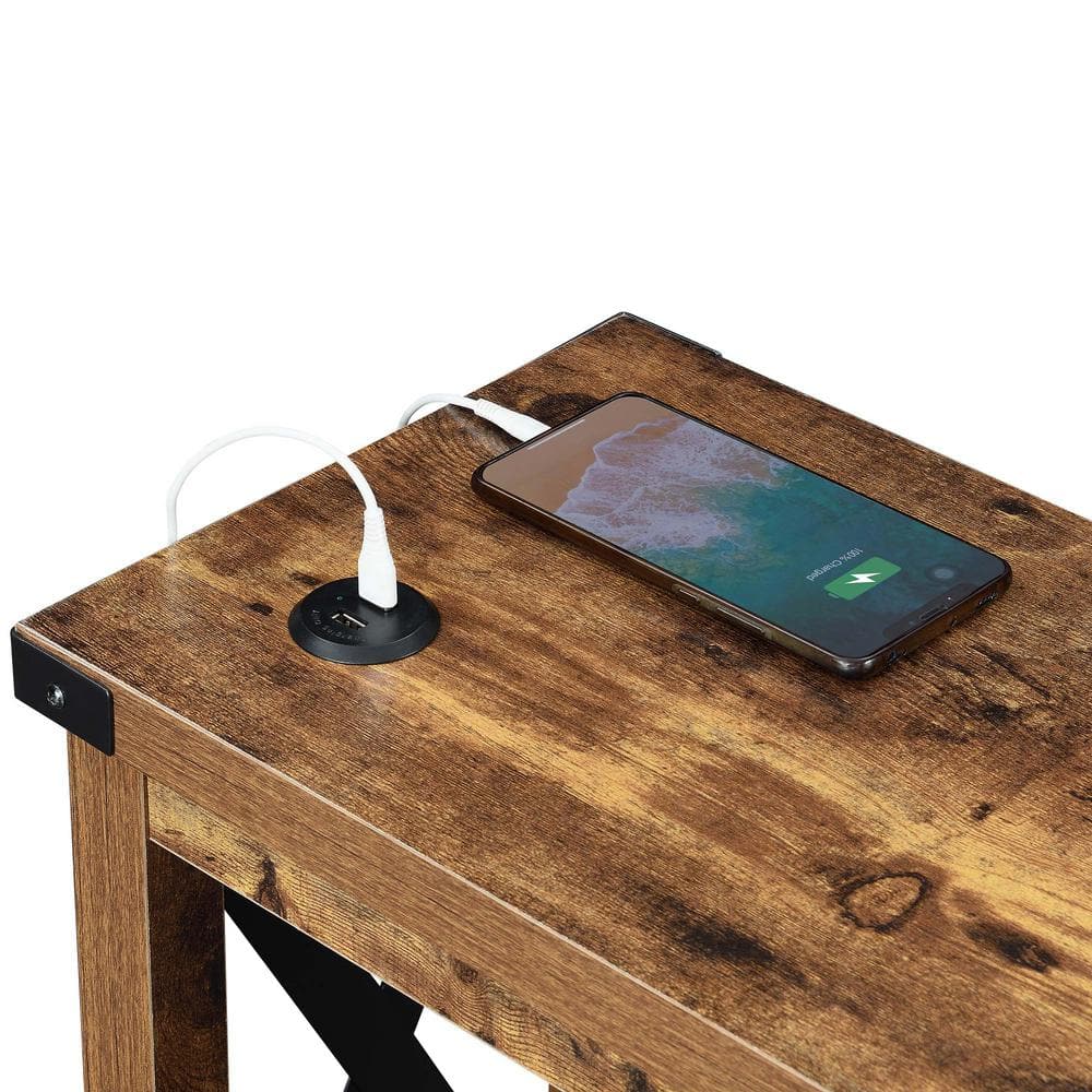 Durango Rustic Barnwood and Black Chairside Table with USB Charging Station