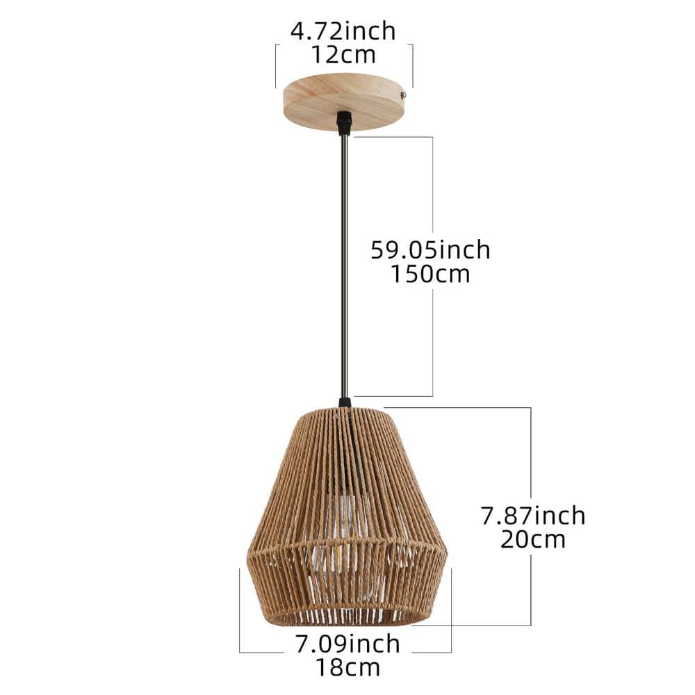 Adjustable Natural Rattan and Wood Pendant Light Set