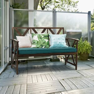 4-Person Metal Outdoor Garden Park Bench With Padded Cushion Wood Grain Coated Heavy-Duty Frame