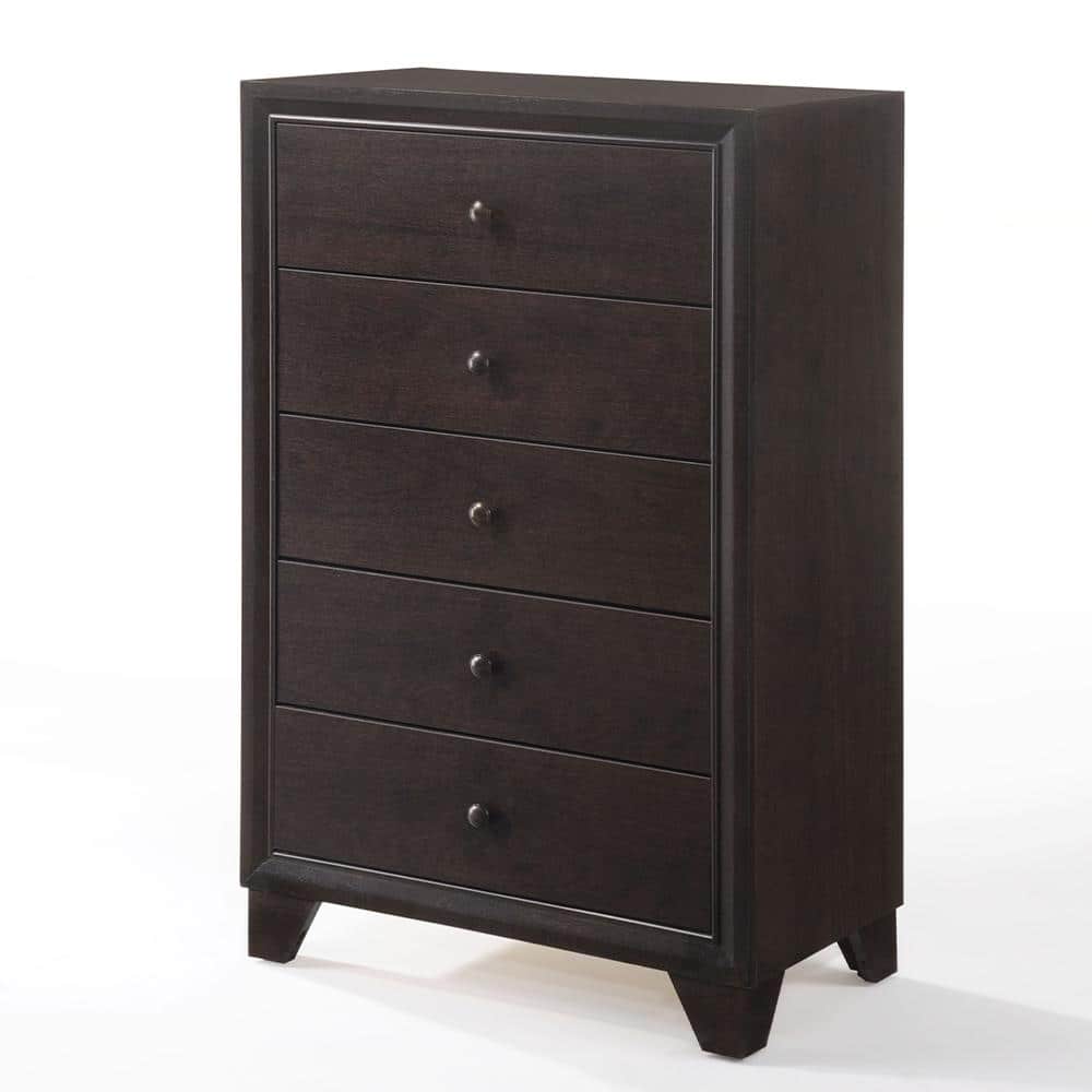 Wooden Chest with 5 Spacious Drawers Espresso Brown - Saltoro Sherpi