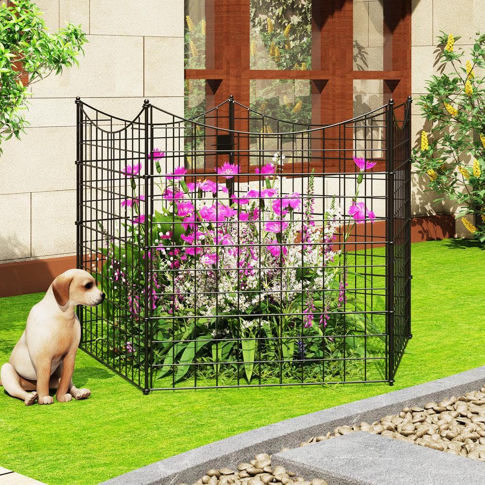 FUFU&GAGA 48.6 in. H x 14.6 ft. W Black Steel Garden Fence Panel ...