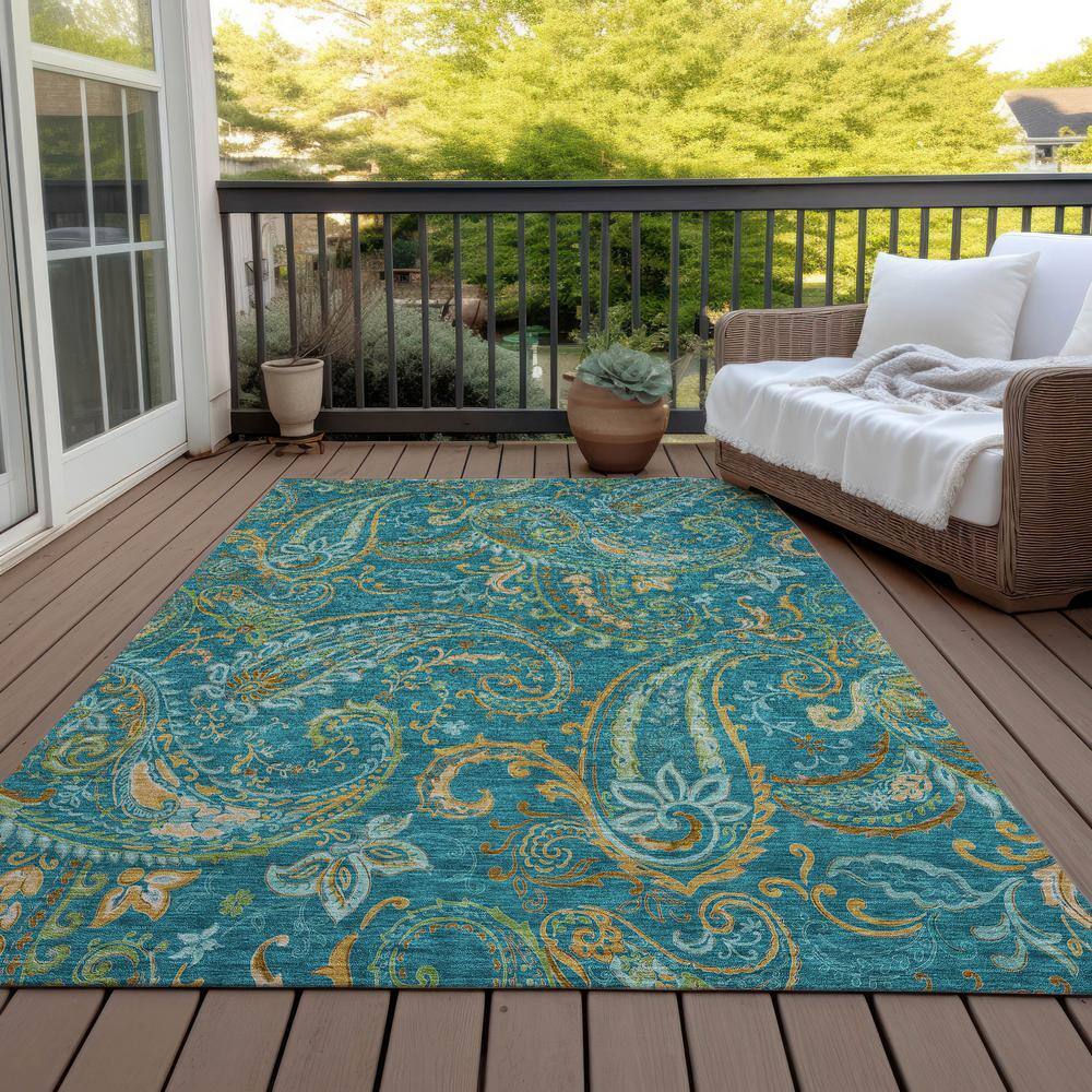 Teal and Gold Paisley Rectangular Synthetic Area Rug 3' x 5'