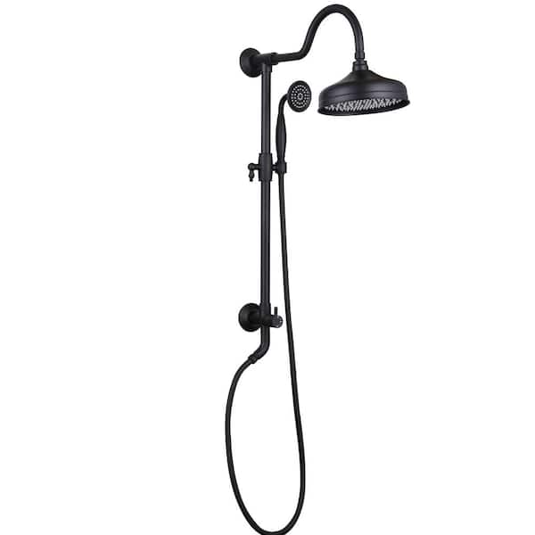 Boyel Living Exposed Pipe Shower 1-Spray 8 in. Dual Shower Head Wall Mount Fixed and Handheld Shower Head 1.8 GPM in Matte Black
