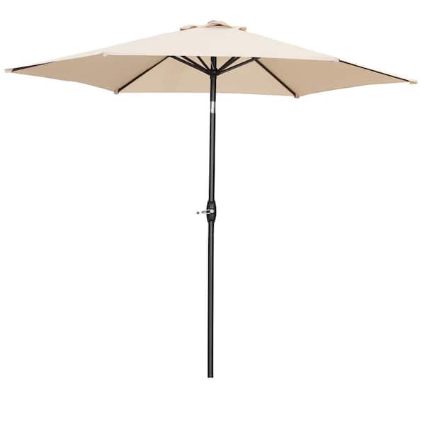 OVASTLKUY 9 ft. Market Patio Outdoor Umbrella with Crank in Khaki