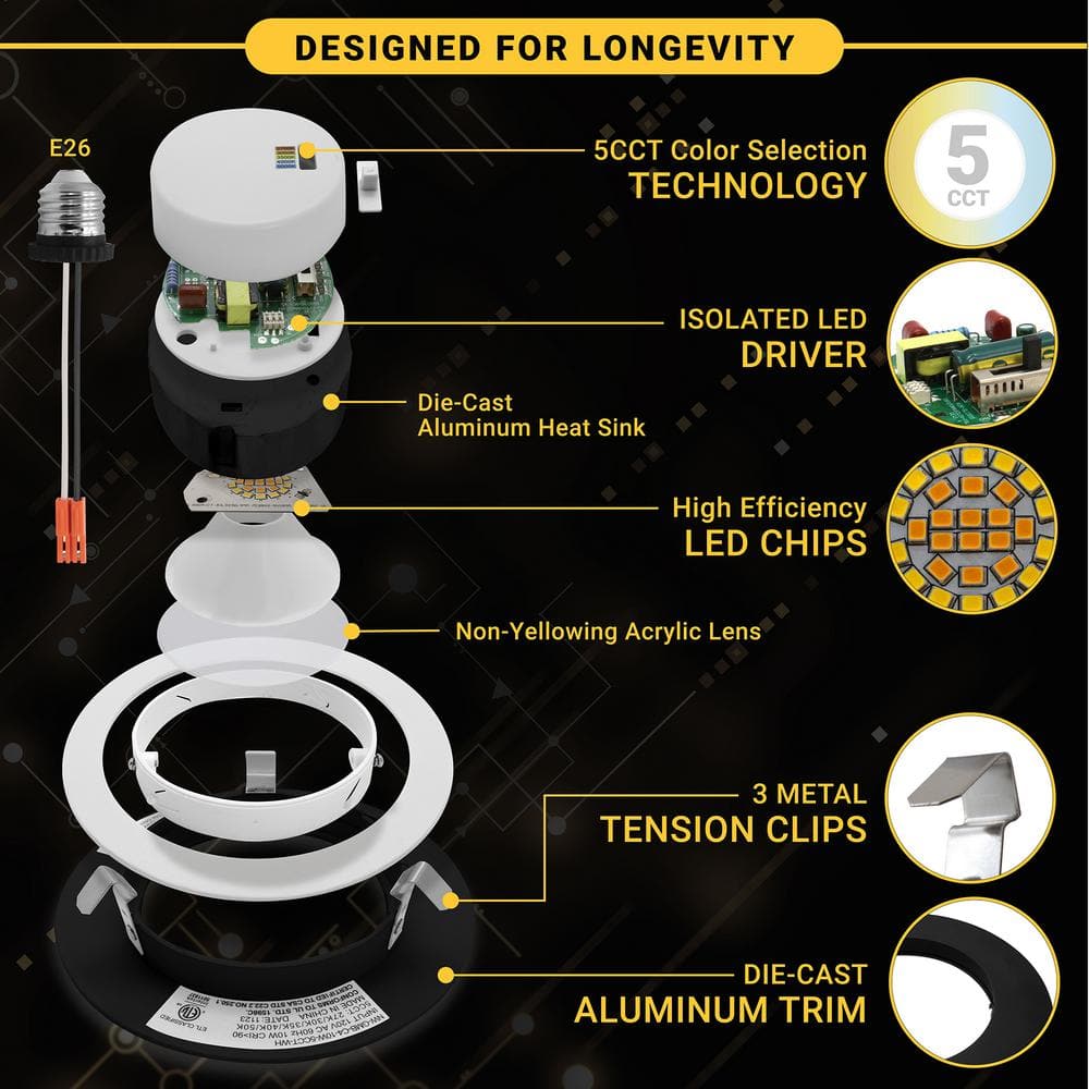 Black 4-Inch Adjustable LED Recessed Lighting Kit, 6-Pack