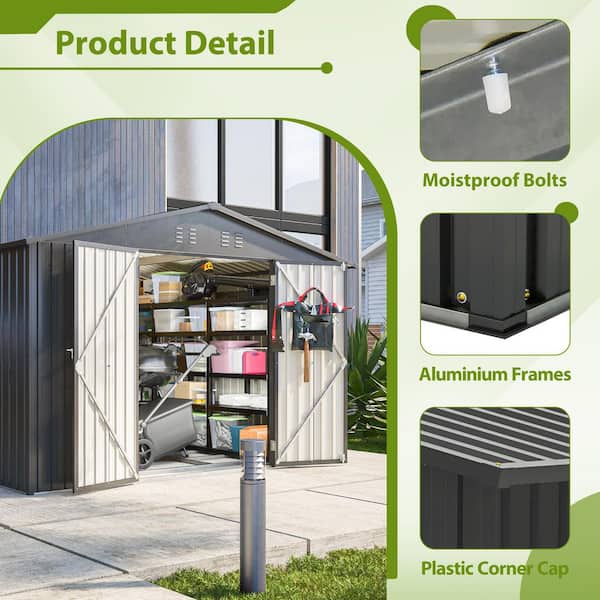 Sudzendf 10 ft. W x 8 ft. Black Metal Outdoor Storage Shed with