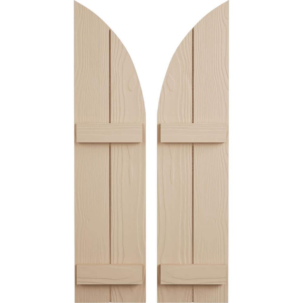 11 in. x 52 in. Polyurethane Sandblasted 2-Board Joined Board and Quarter Arch Top Shutters Primed Tan price history on PriceWatchPro
