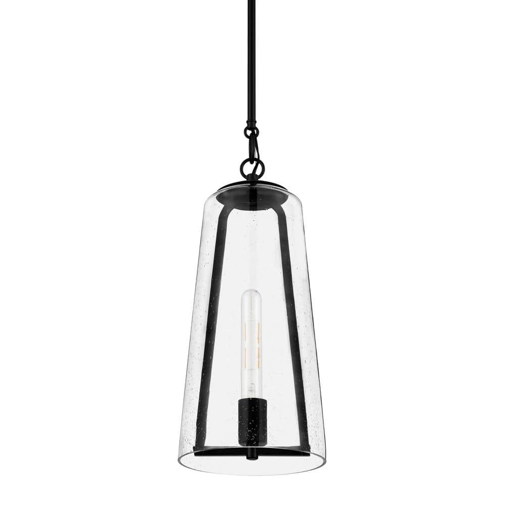 Desmond 60-Watt 1-Light Black Pendant with Smoke Seedy Glass Shade