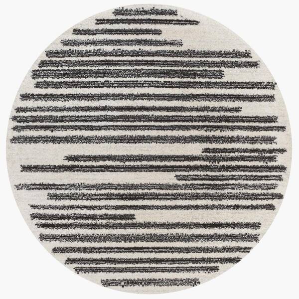 Khalil Modern Berber Stripe Cream/Black 3 ft. Round Area Rug