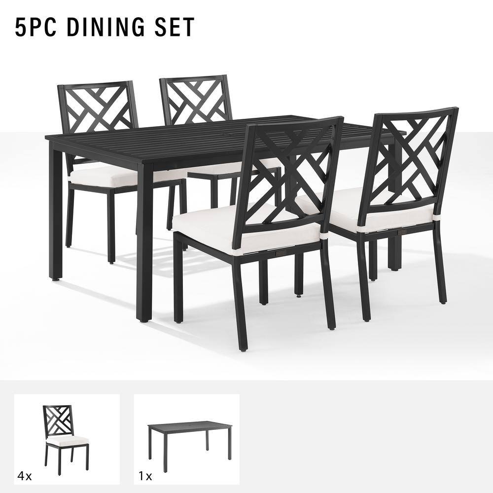 Locke 5-Piece Black Steel Outdoor Dining Set with Cream Cushions