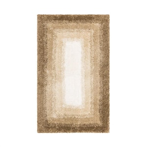 Ombre Border Barley 24 in. x 60 in. Brown Polyester Machine Washable Bath Mat