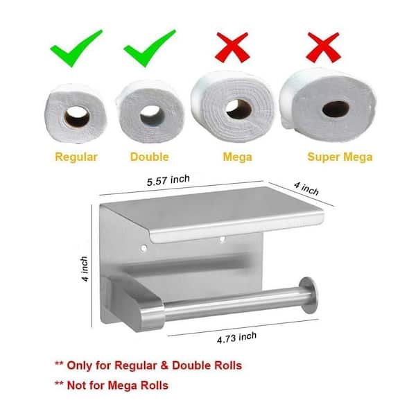 Wall-Mount Double Post Toilet Paper Holder with Phone Shelf Holders Tissue Roll Holder Hangers Stand In Brushed Nickel