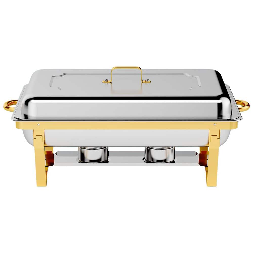 9 qt. Chafing Dish Buffet Set Gold and Silver Stainless Steel Food Warmer with Elegant Design for Events 2 Pack