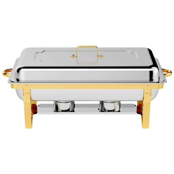 9 qt. Chafing Dish Buffet Set Gold and Silver Stainless Steel Food Warmer with Elegant Design for Events 2 Pack