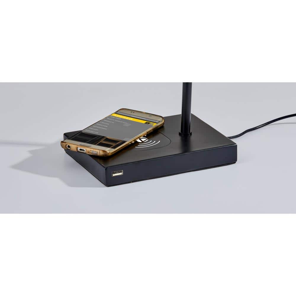 Adesso Collette Adjustable Black Desk Lamp with Qi Wireless Charging